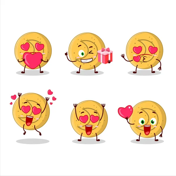 Dalgona Caramelo Luna Personaje Dibujos Animados Con Amor Lindo Emoticono — Vector de stock