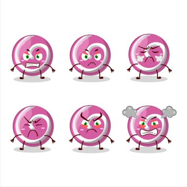 Değişik sinirli ifadeleri olan pembe şeker çizgi film karakteri. Vektör illüstrasyonu