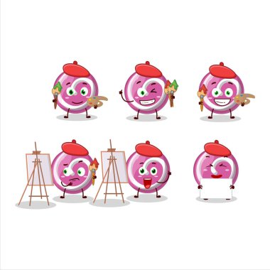 Pembe şekerli çizgi film karakterinin fırçalı sanatçısı. Vektör illüstrasyonu