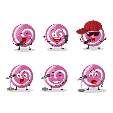 Şirin bir çizgi film dizaynı. Pembe şeker ünlü bir şarkı söylüyor. Vektör illüstrasyonu