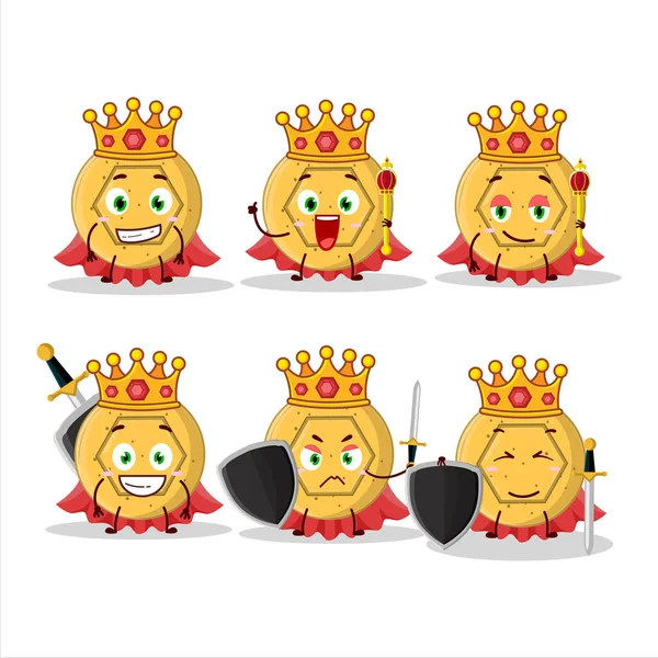 Charismatic King Dalgona Candy Pentagon Cartoon Character Wearing Gold Crown — Stock Vector
