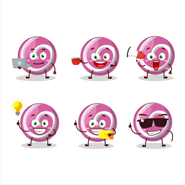 Personagem Desenho Animado Doce Rosa Doce Com Vários Tipos Emoticons — Vetor de Stock