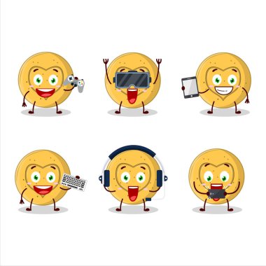 Dalgona şeker sevdalısı çizgi film karakteri çeşitli şirin ifadelerle oyunlar oynuyor. Vektör illüstrasyonu