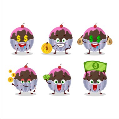 Brigadeiro çikolatalı çizgi film karakteri yanında para getiriyor. Vektör illüstrasyonu