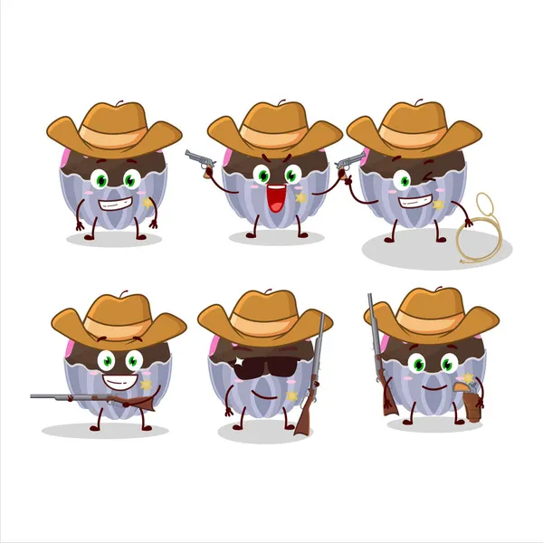 Cool Cowboy Brigadeiro Chocolate Doce Personagem Desenho Animado Com Chapéu — Vetor de Stock