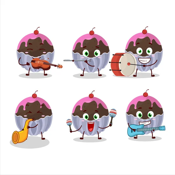 Kreskówkowy Charakter Cukierków Czekoladowych Brigadeiro Grających Instrumentach Muzycznych Ilustracja Wektora — Wektor stockowy