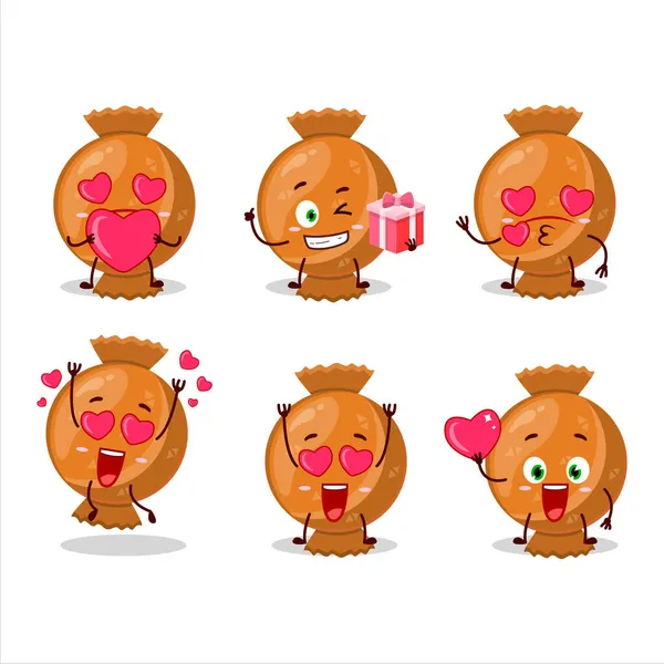 Orange Bonbons Envelopper Personnage Dessin Animé Avec Amour Émoticône Mignon — Image vectorielle
