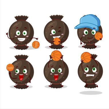 Basketbol atleti olarak çikolatalı karikatür karakteri. Vektör illüstrasyonu