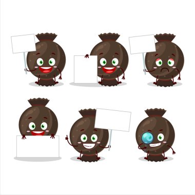 Çikolata kaplı çizgi film karakteri bilgi panosu getir. Vektör illüstrasyonu