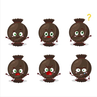 Çikolatalı şekerin çizgi film karakteri. Hangi ifadeyle? Vektör illüstrasyonu