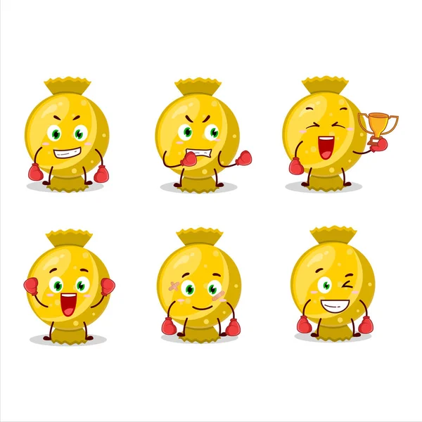 Sporty Amarelo Doce Envoltório Boxe Atleta Desenho Animado Mascote Ilustração — Vetor de Stock