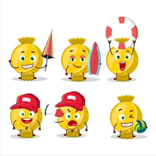 Cara Feliz Amarelo Doce Envolva Personagem Desenho Animado Jogando Uma — Vetor de Stock