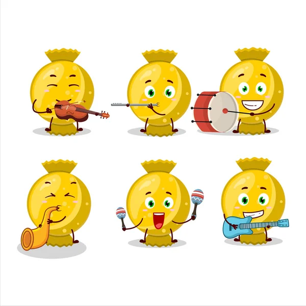 Cartoon Charakter Der Gelben Bonbonverpackung Spielen Einige Musikinstrumente Vektorillustration — Stockvektor