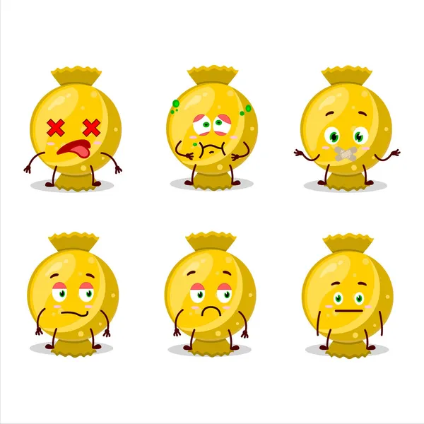 Bonbons Jaune Envelopper Personnage Bande Dessinée Avec Expression Corde Illustration — Image vectorielle