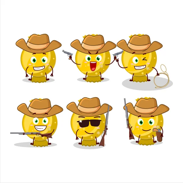 Cool Vaquero Amarillo Caramelo Envolver Personaje Dibujos Animados Con Sombrero — Vector de stock