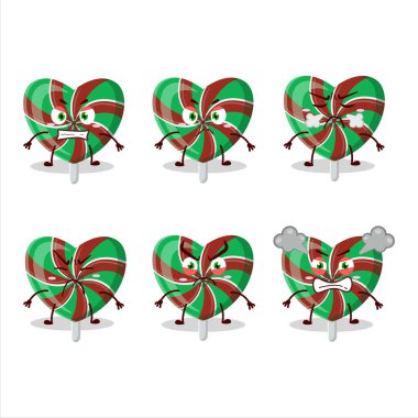 Değişik kızgın ifadeleri olan yeşil aşk kıvrımlı çizgi film karakteri. Vektör illüstrasyonu