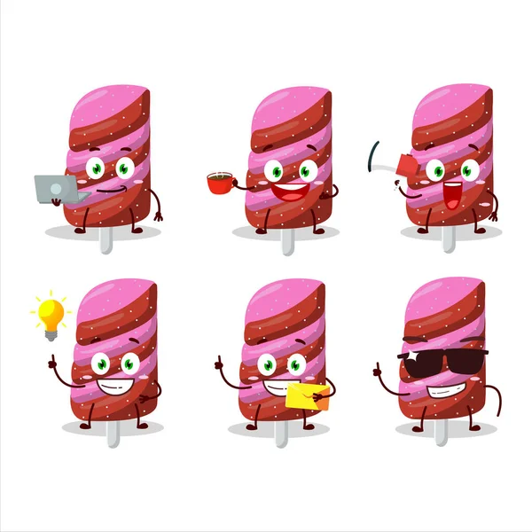 Gummy Caramelo Fresa Personaje Dibujos Animados Con Varios Tipos Emoticonos — Vector de stock