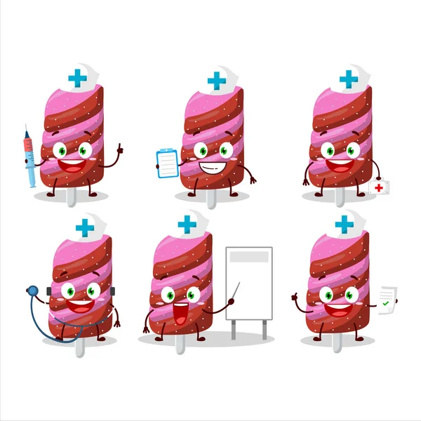 Doktor Beruf Emoticon Mit Gummibärchen Erdbeer Cartoon Figur Vektorillustration — Stockvektor