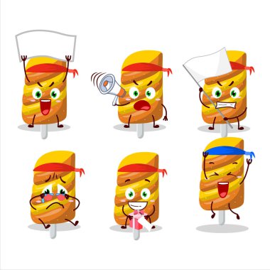 Çekici bir destekçi olarak şeker portakallı karakterin maskot tasarımı tarzı. Vektör illüstrasyonu