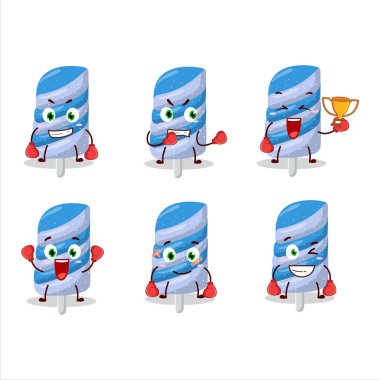 Sportif şekerli yaban mersini boks sporu maskotu tasarımı. Vektör illüstrasyonu