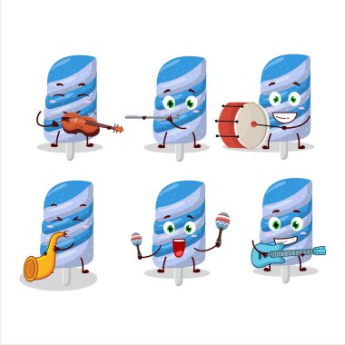 Çizgi film karakteri sakızlı böğürtlen şekeri bazı müzik enstrümanları çalıyor. Vektör illüstrasyonu