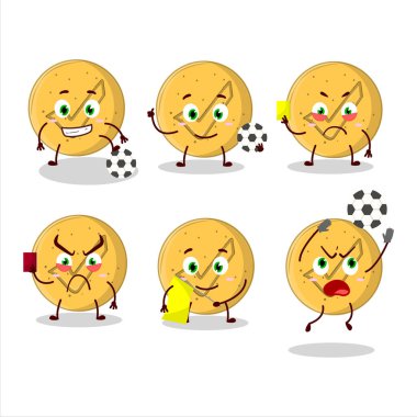 Dalgona şekeri, futbol hakemi olarak çalışan çizgi film karakteri. Vektör illüstrasyonu