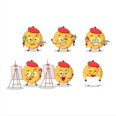 Dalagona şekeri sanatçısı fırçalı çizgi film karakteri resmine katılıyor. Vektör illüstrasyonu