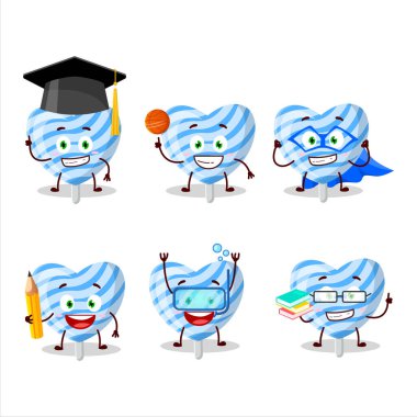 Mavi aşk çizgi film karakteri, değişik ifadeleri olan bir okul öğrencisi. Vektör illüstrasyonu