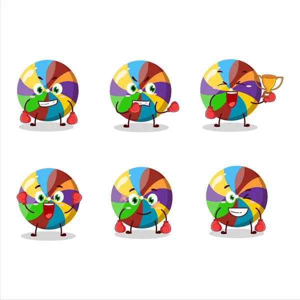 Sporty Rainbow Candy Boxing Athlete Cartoon Mascot Design Vector Illustration — Stock Vector