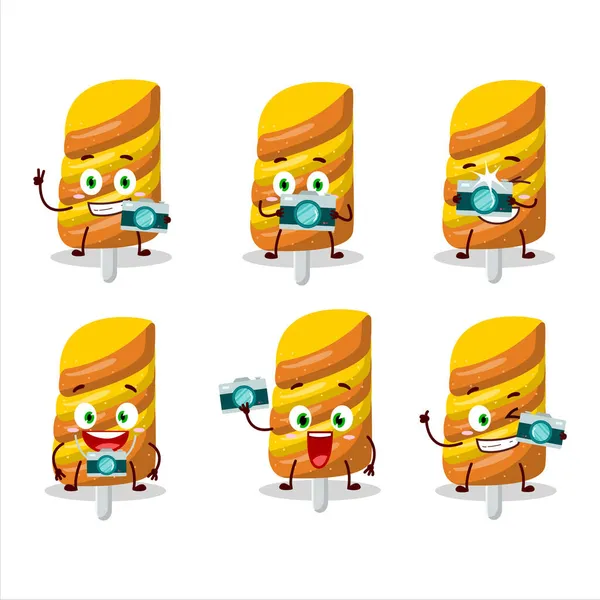 Emoticono Profesión Fotógrafo Con Personaje Dibujos Animados Naranja Caramelo Gomoso — Vector de stock