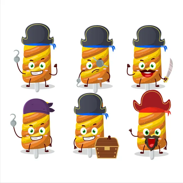 Personaje Dibujos Animados Naranja Caramelo Gomoso Con Varios Emoticonos Piratas — Vector de stock
