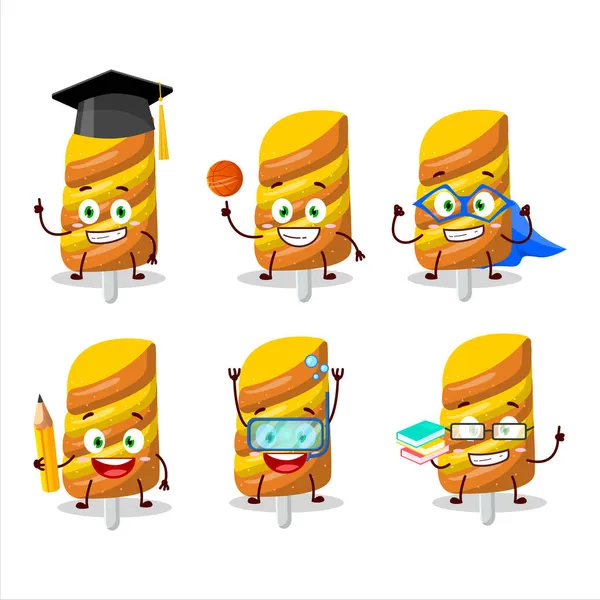 Estudiante Escuela Caramelo Gomoso Personaje Dibujos Animados Naranja Con Varias — Vector de stock