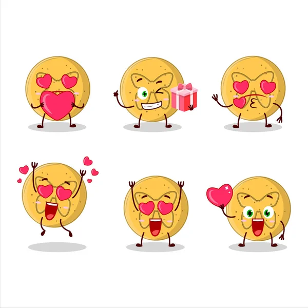 Dalgona Caramelo Mariposa Personaje Dibujos Animados Con Amor Lindo Emoticono — Vector de stock