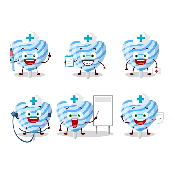 Doktor Beruf Emoticon Mit Blauer Liebe Süßigkeiten Cartoon Figur Vektorillustration — Stockvektor
