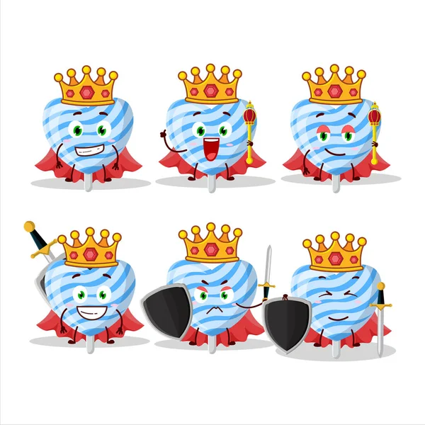 一个迷人的国王蓝色的爱糖果卡通人物戴着金冠 矢量说明 — 图库矢量图片