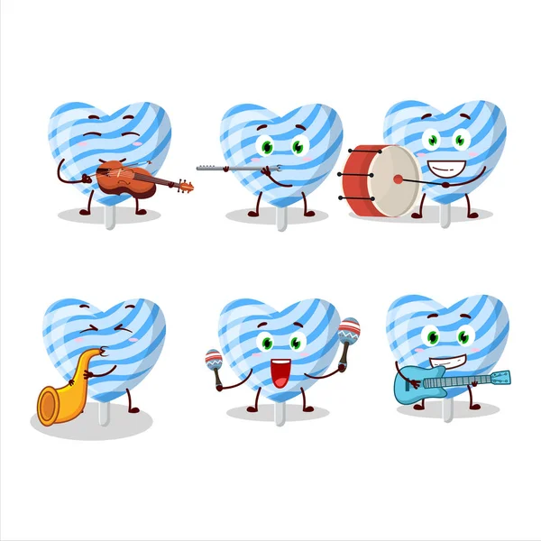 Kreskówkowy Charakter Niebieskiej Miłości Cukierki Niektórych Instrumentach Muzycznych Ilustracja Wektora — Wektor stockowy