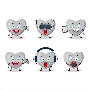 Beyaz aşk jelibonu çizgi film karakteri çeşitli şirin duygu simgeleriyle oyunlar oynuyor. Vektör illüstrasyonu