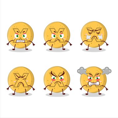 Dalgona şekeri çeşitli kızgın ifadeleri olan çizgi film karakterine katılmıyor. Vektör illüstrasyonu