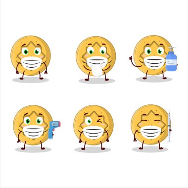 Dalgona şekerli karikatür tasarımı salgın sırasında sağlıklı kalmaya devam ediyor. Vektör illüstrasyonu