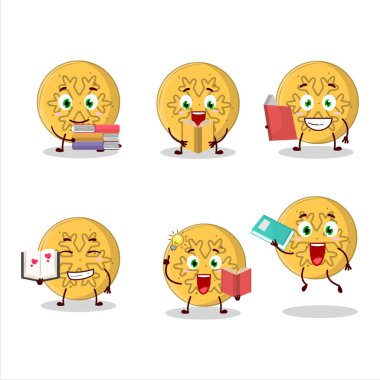 Komik bir kitap okuyan dalgona şekerli karikatür karakteri konsepti. Vektör illüstrasyonu