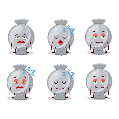 Uykulu ifadeli beyaz şeker ambalajlı çizgi film karakteri. Vektör illüstrasyonu