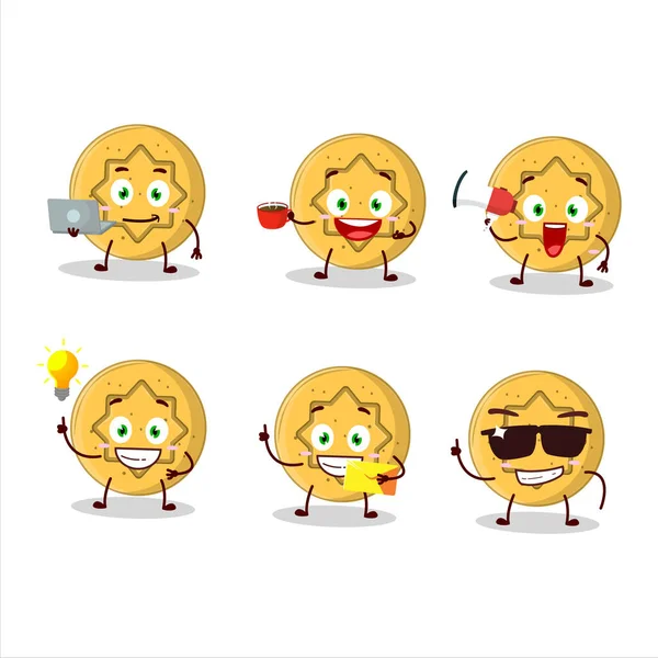 Dalgona çiçekli çizgi film karakteri ve çeşitli iş simgeleri. Vektör illüstrasyonu