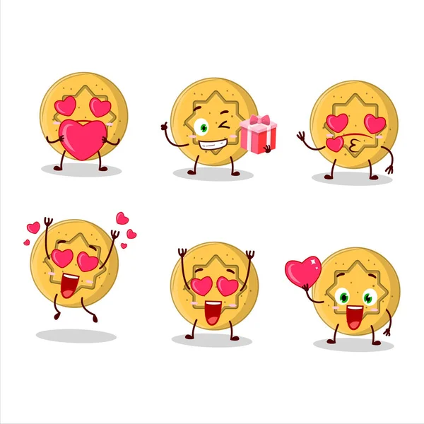 Dalgona Caramelo Personaje Dibujos Animados Flor Con Amor Lindo Emoticono — Vector de stock