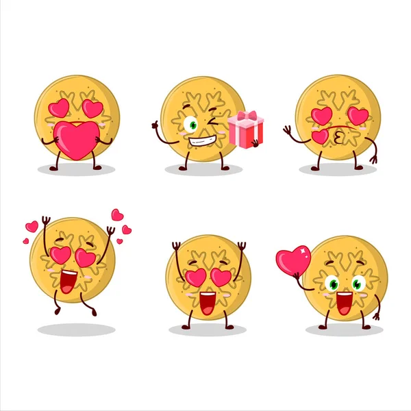 Dalgona Καραμέλα Snowflake Χαρακτήρα Κινουμένων Σχεδίων Αγάπη Χαριτωμένο Emoticon Εικονογράφηση — Διανυσματικό Αρχείο