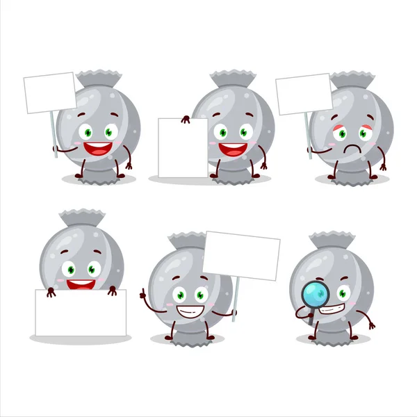 Bonbons Blancs Envelopper Personnage Bande Dessinée Apporter Panneau Information Illustration — Image vectorielle