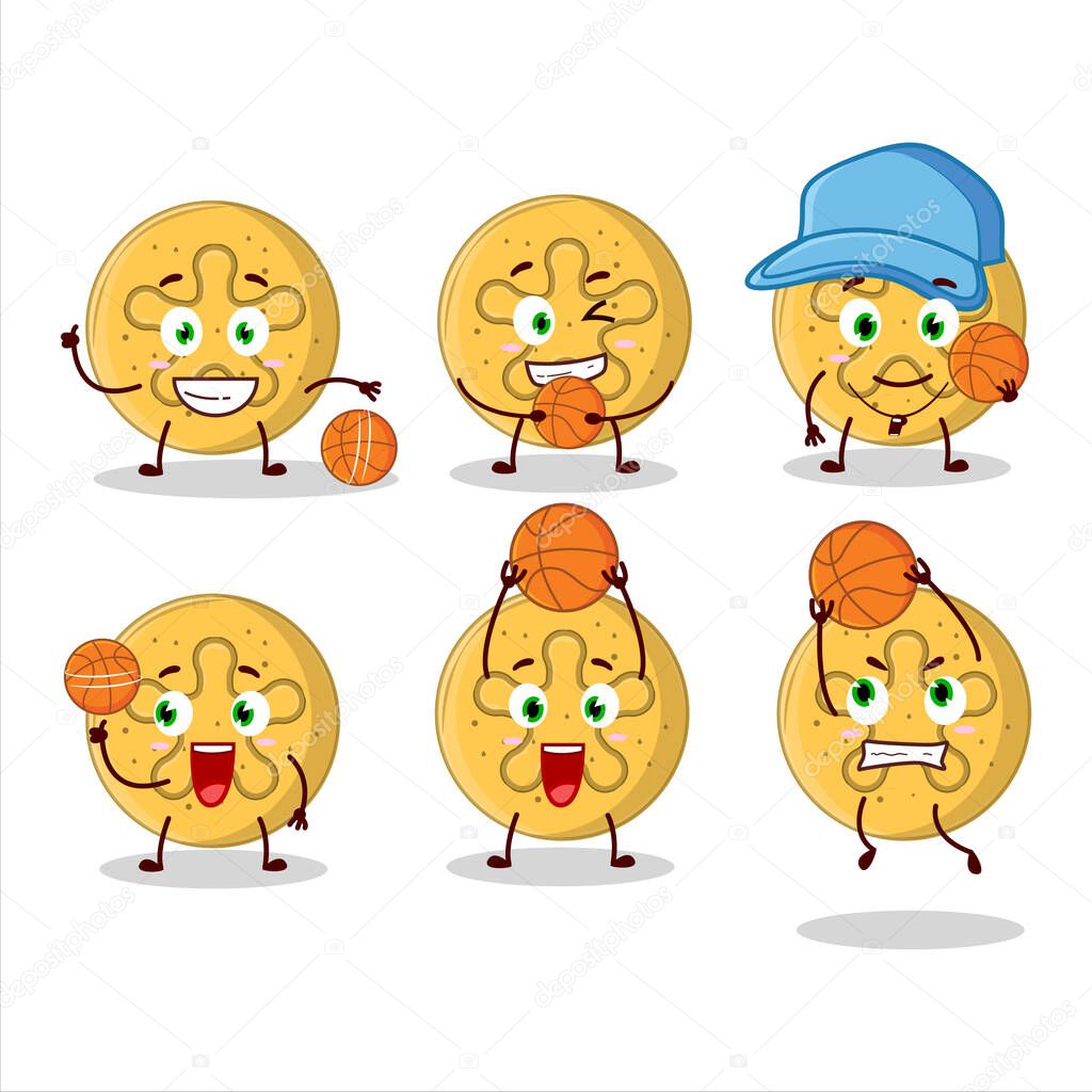 Talented dalgona candy coral reefs cartoon character as a basketball athlete. Vector illustration