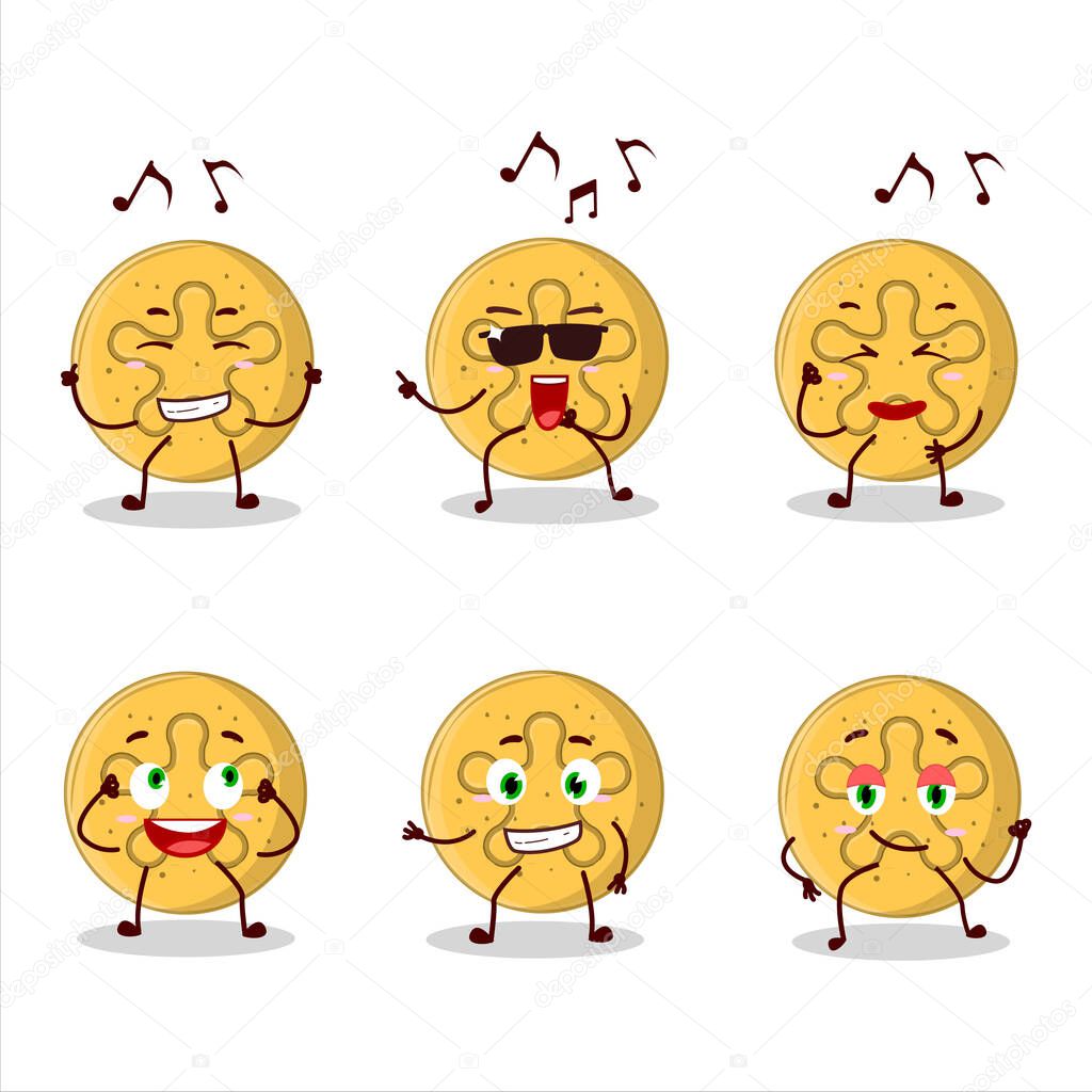 An image of dalgona candy coral reefs dancer cartoon character enjoying the music. Vector illustration