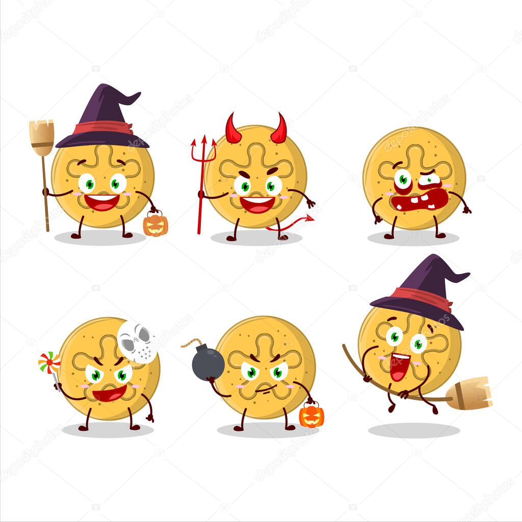 Halloween expression emoticons with cartoon character of dalgona candy coral reefs. Vector illustration