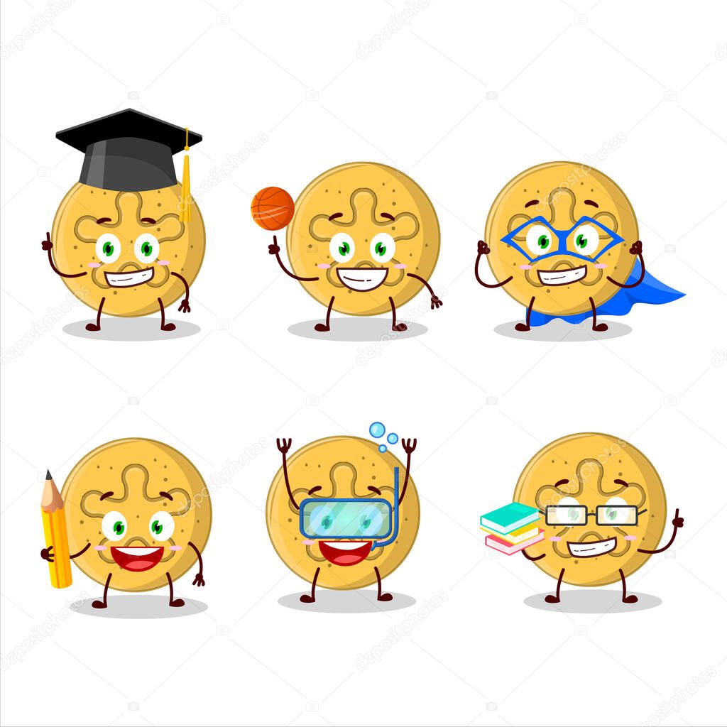 School student of dalgona candy coral reefs cartoon character with various expressions. Vector illustration