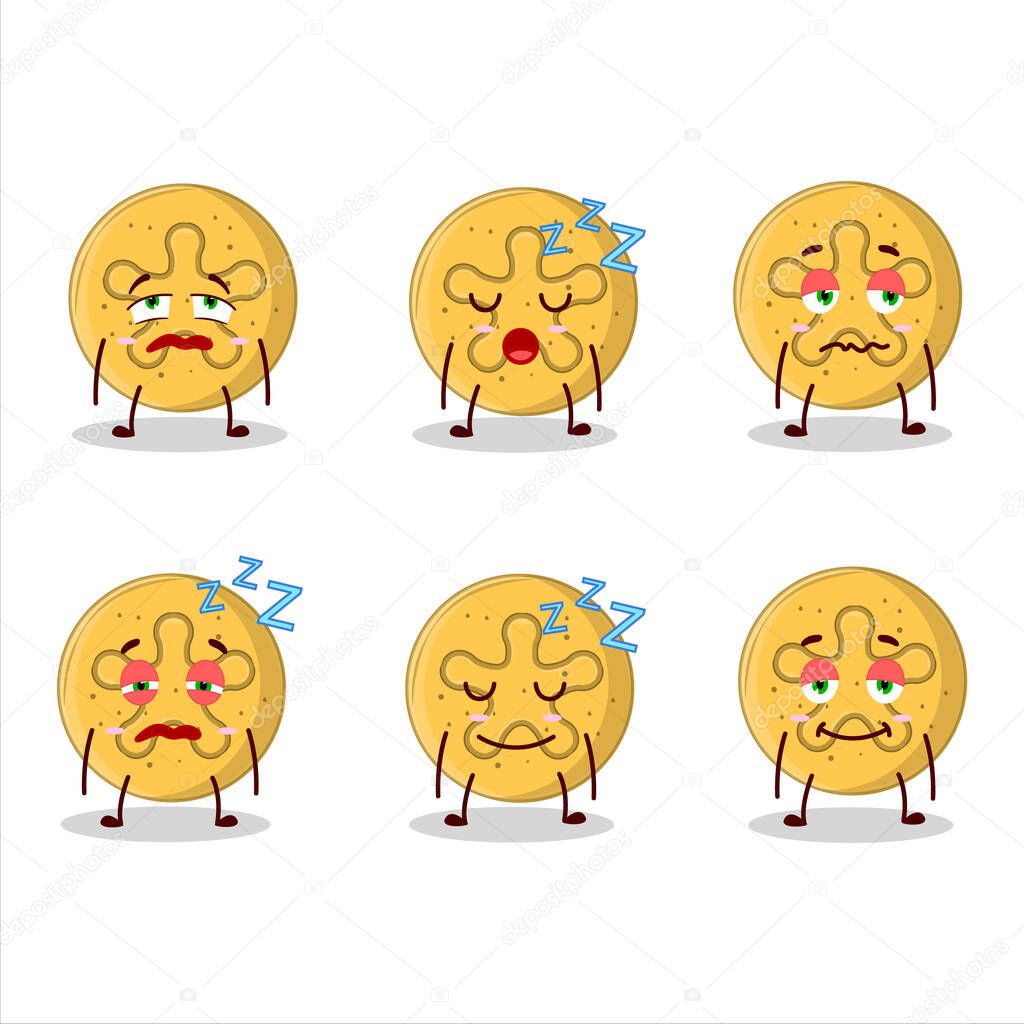 Cartoon character of dalgona candy coral reefs with sleepy expression. Vector illustration